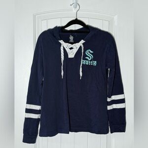 Seattle Kraken Kid’s Navy and White Hooded Top Cotton, Size Medium